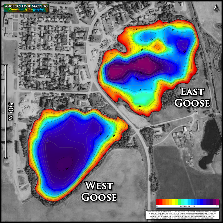 East and West Goose Lakes print map Angler's Edge Mapping