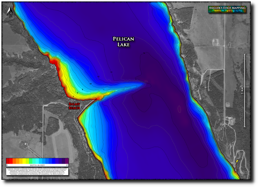 Pelican Lake Balmy Beach print map Angler's Edge Mapping
